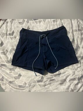 blanc noir Dark Navy Athletic Swim/Board Shorts with Light Blue Drawcord